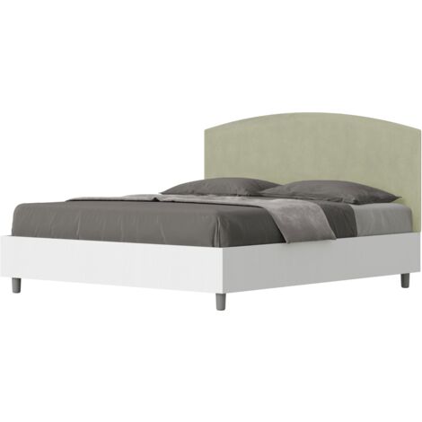 Letto matrimoniale e rete 160x200 in legno bianco e testata in microfibra te' verde Antilia