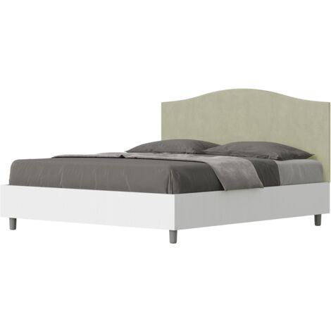 Letto matrimoniale e rete 160x200 in legno bianco e testata in microfibra te' verde Grace