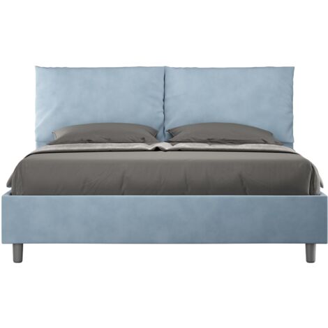 Letto matrimoniale e rete 160x200 in microfibra azzurro Antea