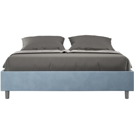 Letto matrimoniale e rete 160x200 in microfibra azzurro Azelia