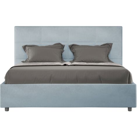 Letto matrimoniale e rete 160x200 in microfibra azzurro Mika
