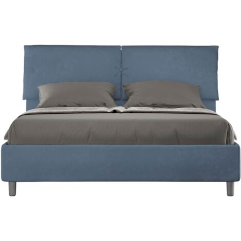 Letto matrimoniale e rete 160x200 in microfibra blu Mados