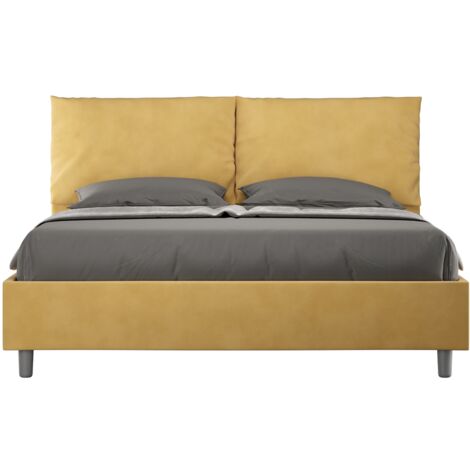 Letto matrimoniale e rete 160x200 in microfibra ocra Antea