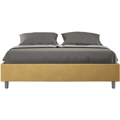 Letto matrimoniale e rete 160x200 in microfibra ocra Azelia