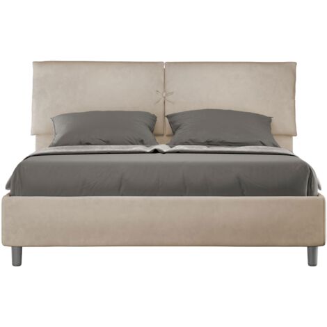 Letto matrimoniale e rete 160x200 in microfibra sabbia Mados