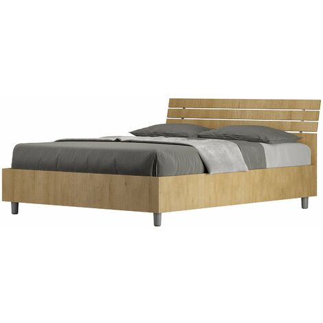 Letto Matrimoniale Francese 140x190 cm con Rete Ankel Testata Doghe Inclinata Quercia