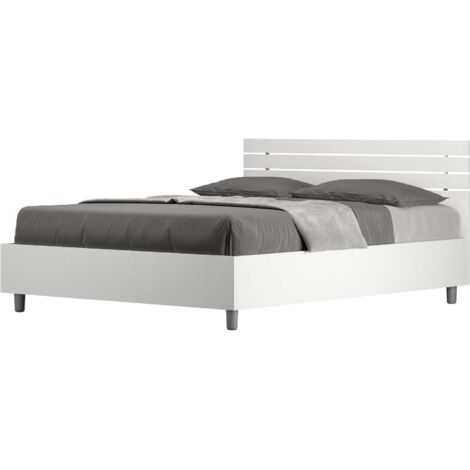 Letto Matrimoniale Francese 140x190 cm con Rete e Contenitore Ankel Testata Doghe Dritta Bianco Frassino
