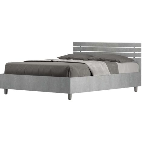 Letto Matrimoniale Francese 140x190 cm con Rete e Contenitore Ankel Testata Doghe Dritta Cemento