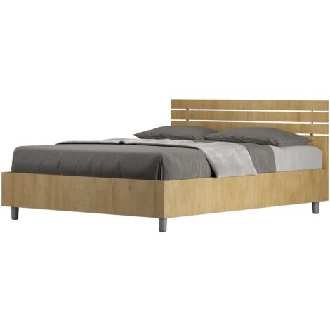 Letto Matrimoniale Francese 140x190 cm con Rete e Contenitore Ankel Testata Doghe Dritta Quercia