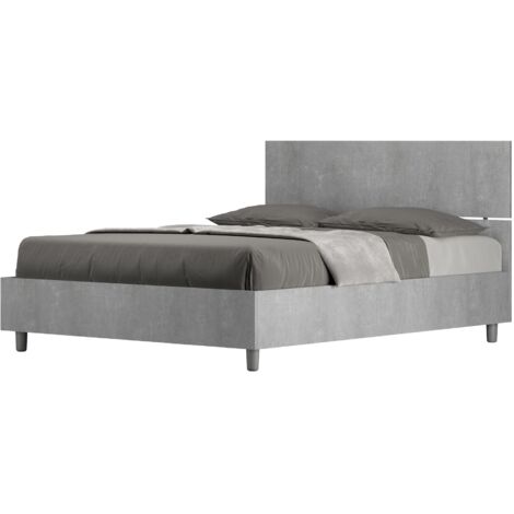 Letto Matrimoniale Francese 140x190 cm con Rete e Contenitore Demas Testata Dritta Cemento