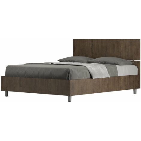 Letto Matrimoniale Francese 140x190 cm con Rete e Contenitore Demas Testata Dritta Noce