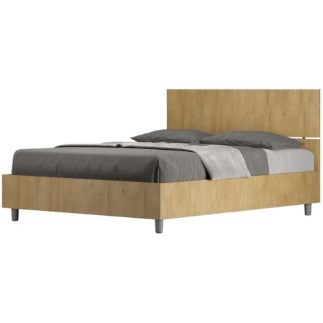 Letto Matrimoniale Francese 140x190 cm con Rete e Contenitore Demas Testata Dritta Quercia