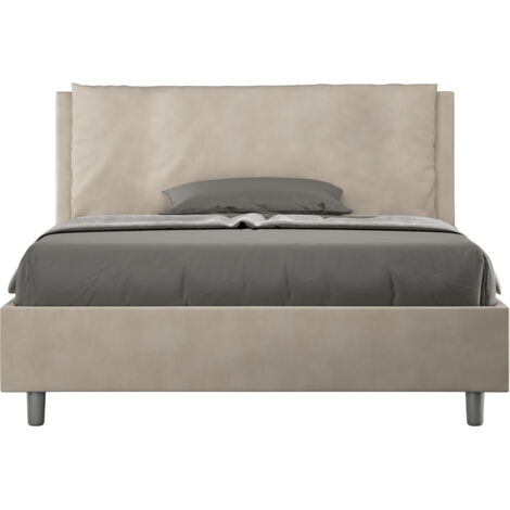 Letto Matrimoniale Francese 140x190 cm con Rete e Contenitore Imbottito in Microfibra Antea Large Sabbia