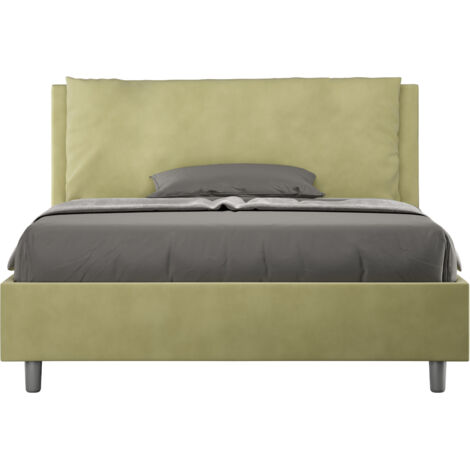 Letto Matrimoniale Francese 140x190 cm con Rete e Contenitore Imbottito in Microfibra Antea Large Tè Verde