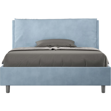 Letto Matrimoniale Francese 140x190 cm con Rete Imbottito in Microfibra Antea Large Azzurro