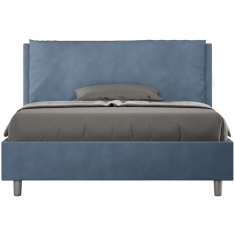 Letto Matrimoniale Francese 140x200 cm con Rete e Contenitore Imbottito in Microfibra Antea Large Blu