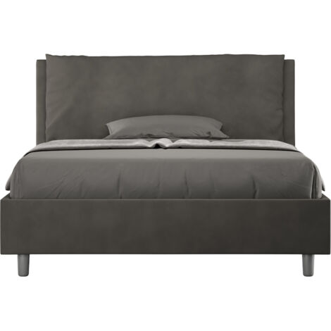 Letto Matrimoniale Francese 140x200 cm con Rete e Contenitore Imbottito in Microfibra Antea Large Grigio