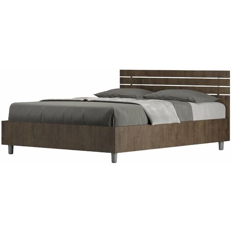 Letto Matrimoniale Francese 140x200 cm con Rete e Contenitore Testata Doghe Dritta Ankel Noce