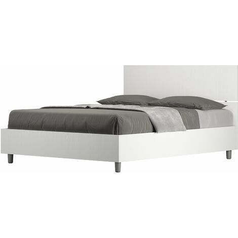 Letto Matrimoniale Francese 140x200 cm con Rete e Contenitore Testata Dritta Demas Bianco Frassino
