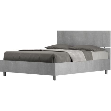 Letto Matrimoniale Francese 140x200 cm con Rete e Contenitore Testata Dritta Demas Grigio