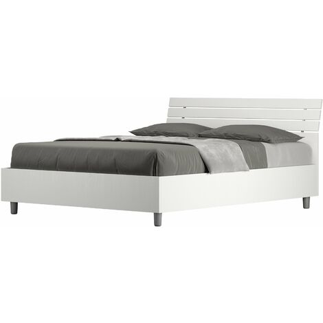 Letto Matrimoniale Francese 140x200 cm con Rete Testata Doghe Inclinata Ankel Bianco Frassino