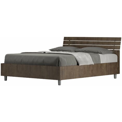 Letto Matrimoniale Francese 140x200 cm con Rete Testata Doghe Inclinata Ankel Noce