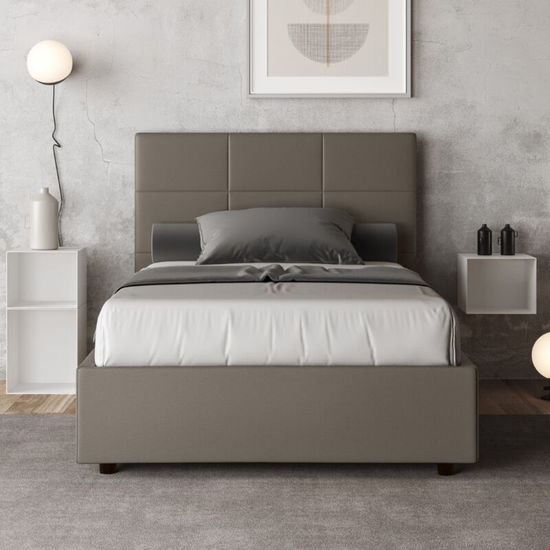 Letto matrimoniale francese con rete imbottito 140x200 similpelle cappuccino Mika