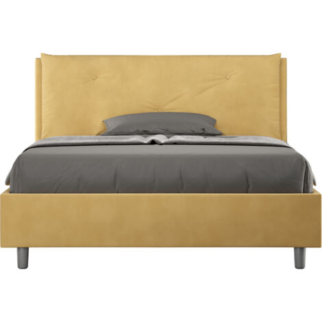 Letto Matrimoniale Francese 140x210 cm con Rete e Contenitore Imbottito in Microfibra Appia Large Ocra