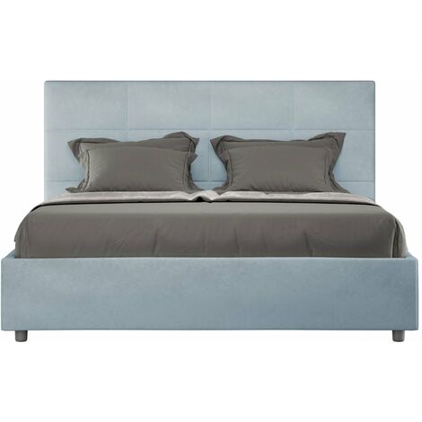 Letto Matrimoniale Francese 140x210 cm con Rete e Contenitore Mika Azzurro