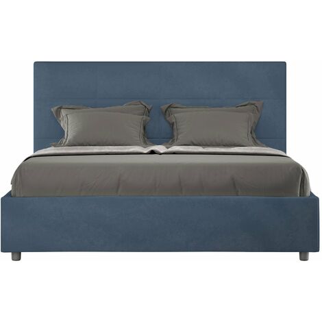 Letto Matrimoniale Francese 140x210 cm con Rete e Contenitore Mika Blu