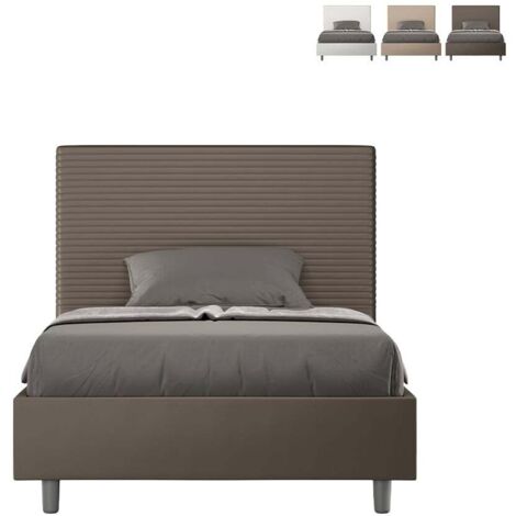 Letto matrimoniale francese con rete imbottito 140x200 similpelle cappuccino Focus