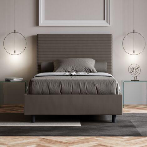 Letto matrimoniale francese contenitore imbottito 140x210 similpelle cappuccino Focus