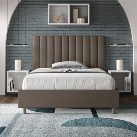 Letto matrimoniale francese senza rete imbottito 140x190 similpelle cappuccino Agueda