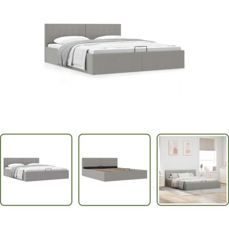 Letto matrimoniale -  Giroletto con Contenitore  Grigio Chiaro in Tessuto 180x200 cm
