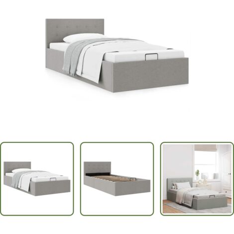 Letto matrimoniale -  Giroletto Idraulico Contenitore Grigio Chiaro Tessuto 90x200cm
