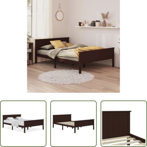 Letto matrimoniale - Giroletto Marrone Scuro in Legno Massello di Pino 160x200 cm