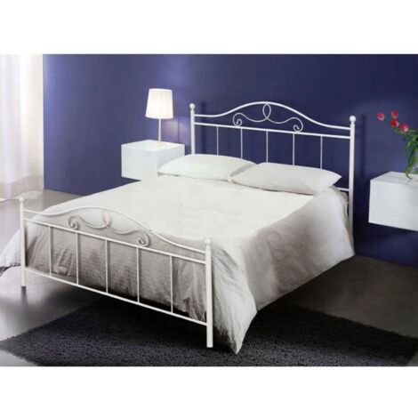 Letto matrimoniale in ferro battuto colore bianco opaco 170x200xH.130 cm