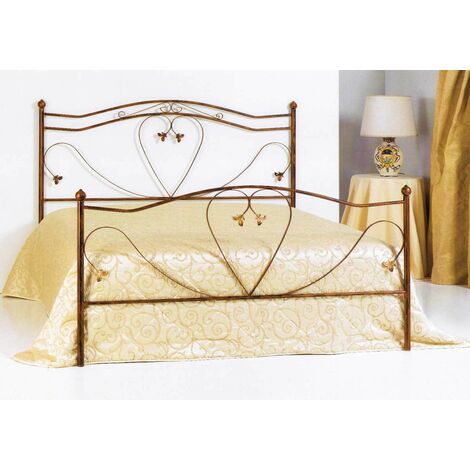 LETTO in FERRO BATTUTO . Matrimoniale . Testiera e Pediera. Colore Avorio  con Sfumature Oro . 971