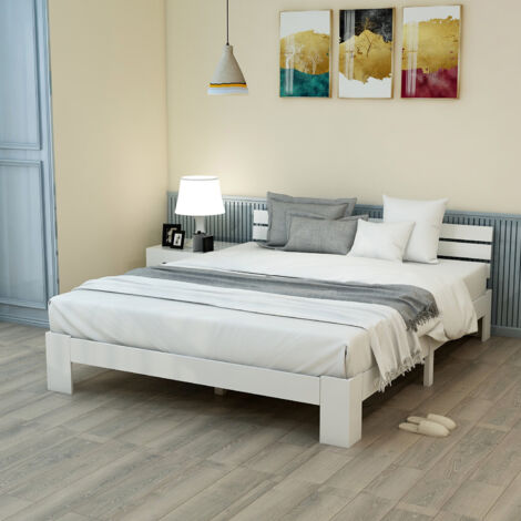 Letto matrimoniale in legno composto da giroletto con testiera con rete a doghe 200 x 140 cm in legno massello FSC letto matrimoniale massiccio utilizzabile come letto in pino bianco C-200x140