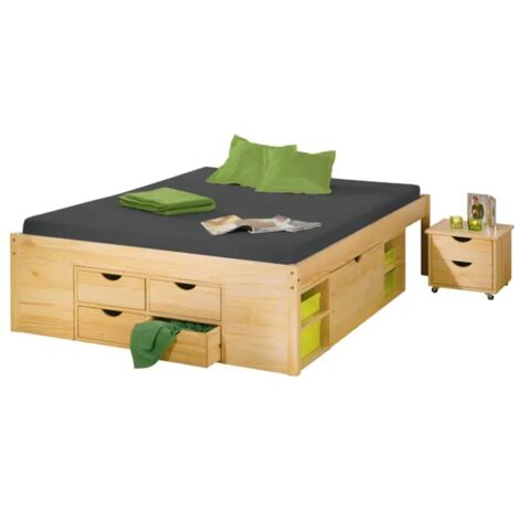 letto matrimoniale in legno con contenitori e comodini estraibili 166x209x47,5 cm