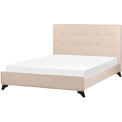 Letto Matrimoniale in Tessuto Beige Testiera Trapuntata 140 x 200 cm Ambassador