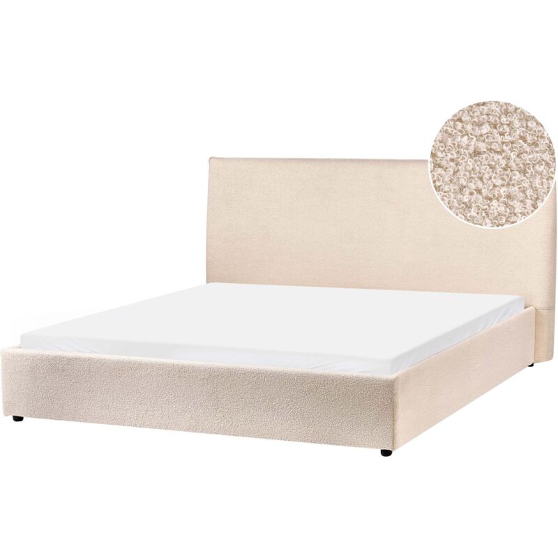Beliani Letto Matrimoniale In Tessuto Boucl Beige 160 X 200 Cm Lavaur