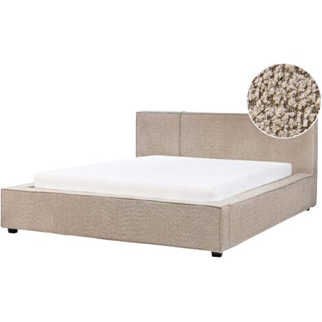 Letto matrimoniale in tessuto bouclé tortora 160 x 200 cm Mirande