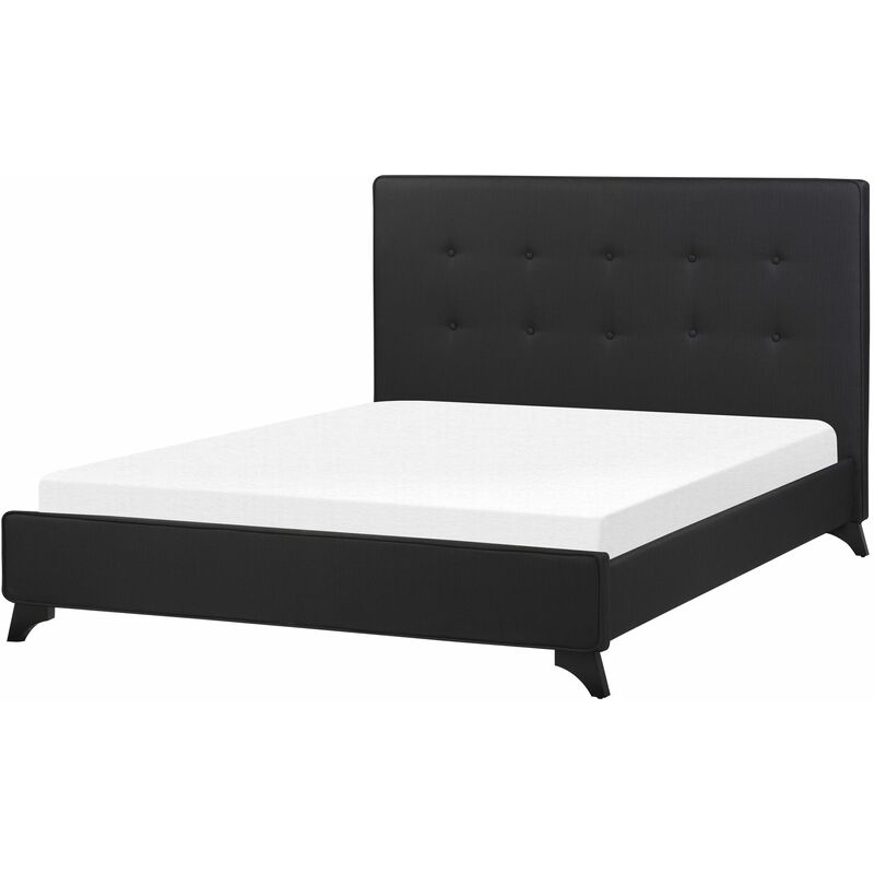 Letto Imbottito Nero Rete Doghe Testata Alta Piedini Legno 140 x 200 cm Ambassador