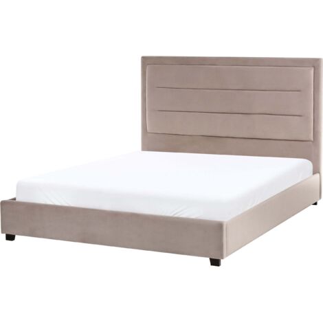 Letto matrimoniale in velluto tortora 140 x 200 cm con testiera imbottita Rouen