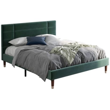 Letto matrimoniale in velluto verde 140x200 cm con rete a doghe e materasso H3 a molle insacchettate 7 zone