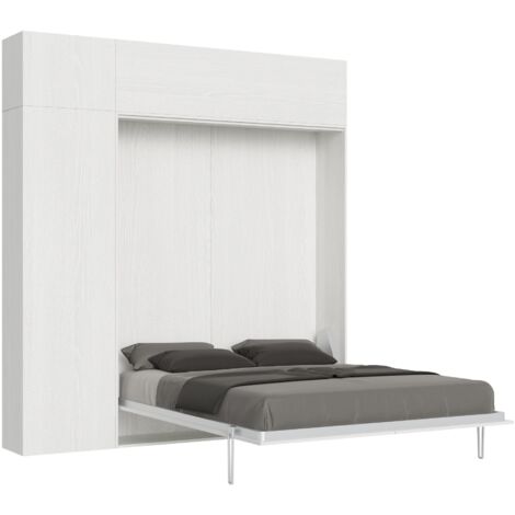 Letto matrimoniale Kentaro Bianco Frassino con colonna - pensile vasistas - pensile sopra colonna
