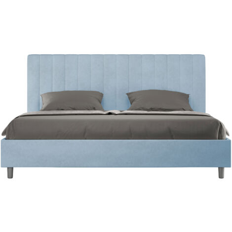 Letto Matrimoniale King Size 180x190 cm con Rete e Contenitore Imbottito in Microfibra Agueda Azzurro