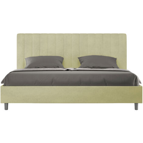 Letto Matrimoniale King Size 180x190 cm con Rete e Contenitore Imbottito in Microfibra Agueda Tè Verde