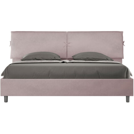 Letto Matrimoniale King Size 180x190 cm con Rete e Contenitore Testata con Cuscini Imbottito in Microfibra Mados Glicine